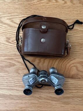 BUSHNELL 6x15 Compact Silver Binoculars with Brown Leather Case
